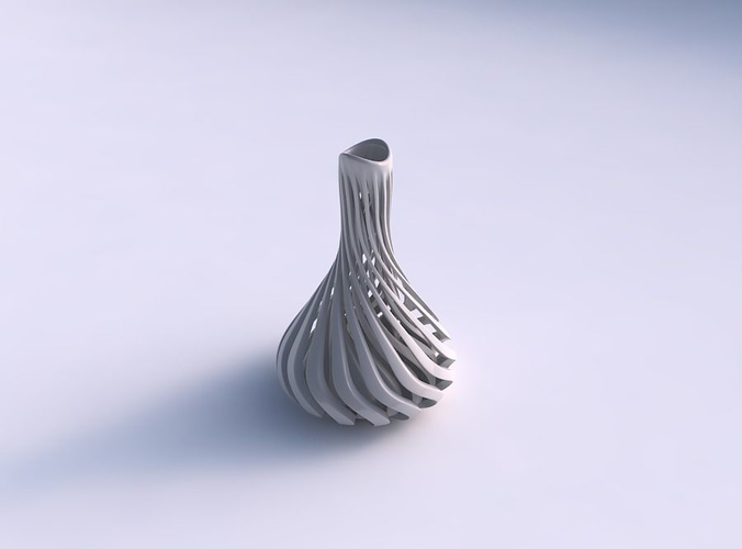 Vase tall curved with sharp muscle structure twisted and streched top