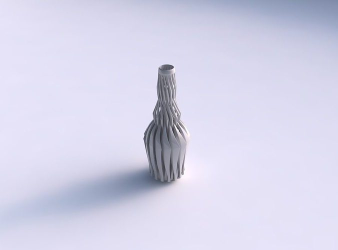 Vase tall curved twisted with sharp muscle structure and intertwining in neck long neck
