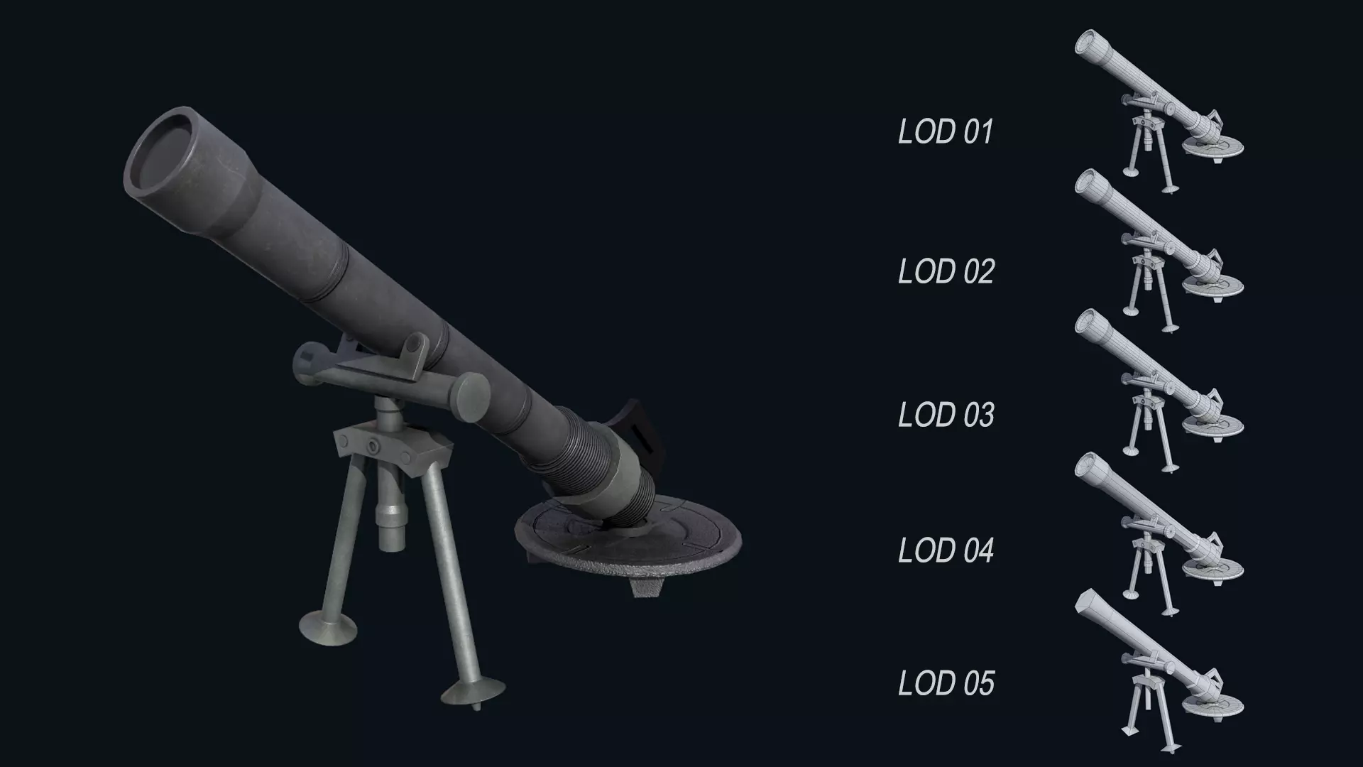 Asset - Army - M252 81mm mortar Low-poly 3D model_0