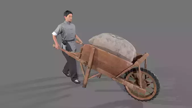 Cart pusher Low-poly 3D model