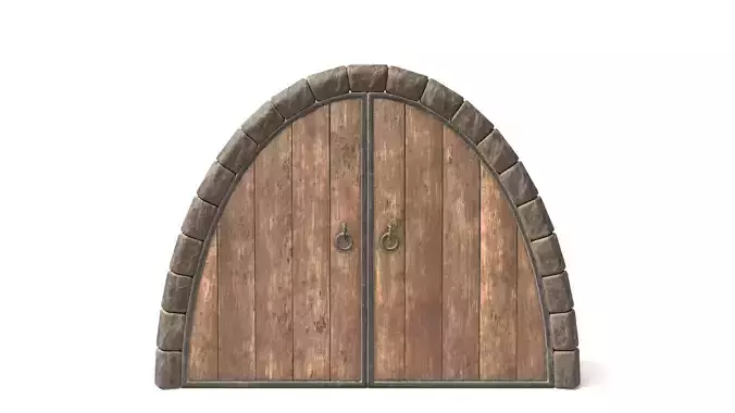 Hobbit Style Medieval Wooden Door  Low-poly 3D model