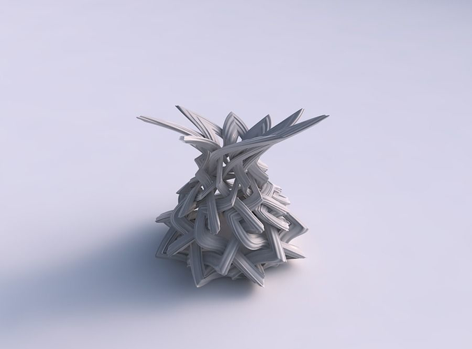 Vase squeezed with interlacing lattice and extruded lines eccentric