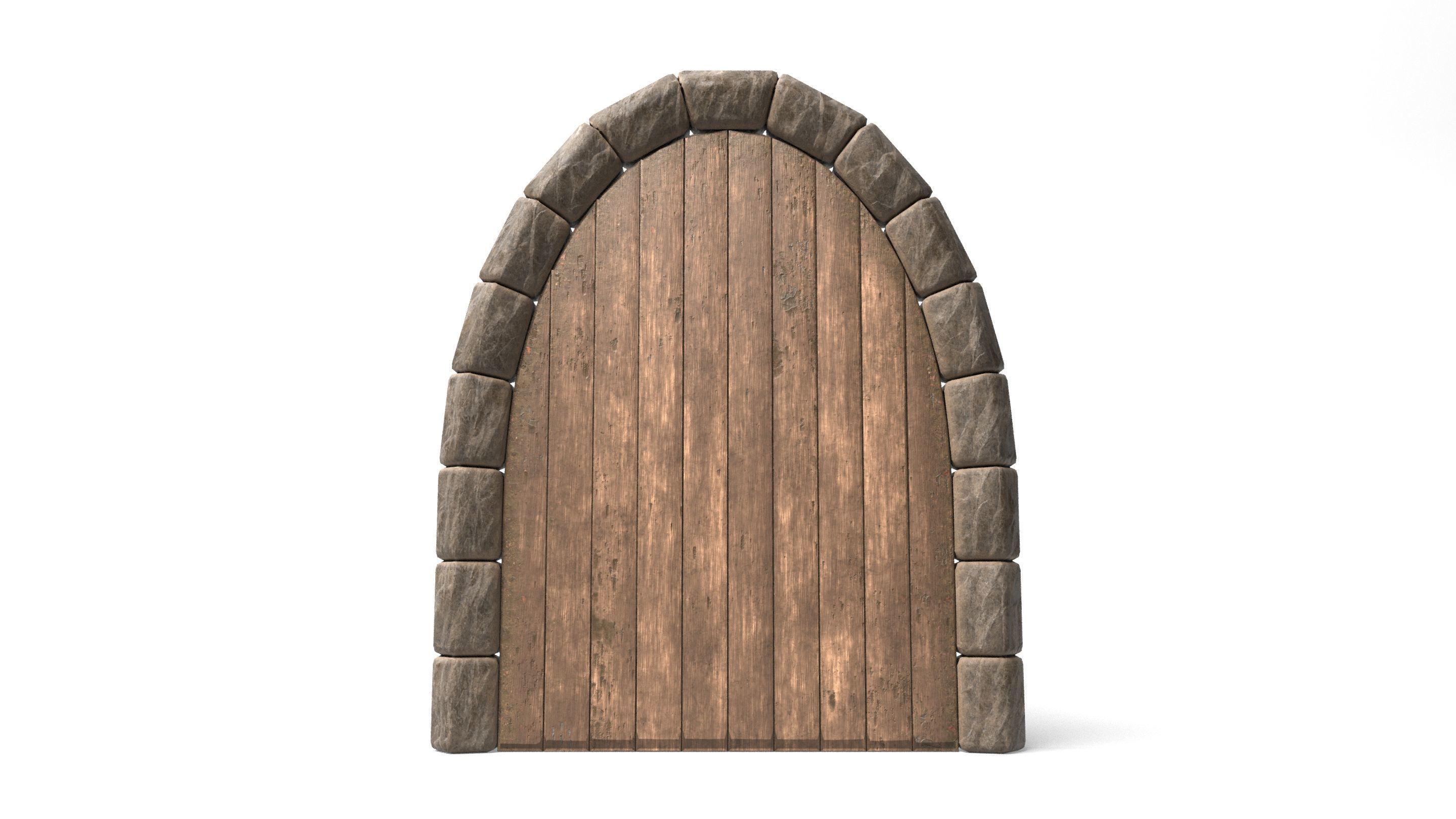 Medieval Wooden Door Stone Arch Low-poly 3D model_4
