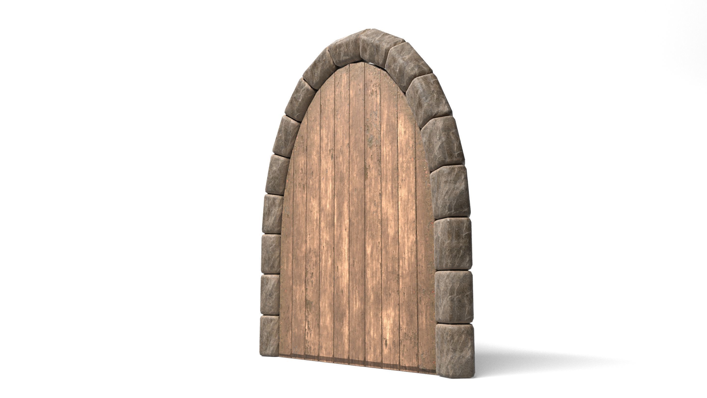 Medieval Wooden Door Stone Arch Low-poly 3D model_3