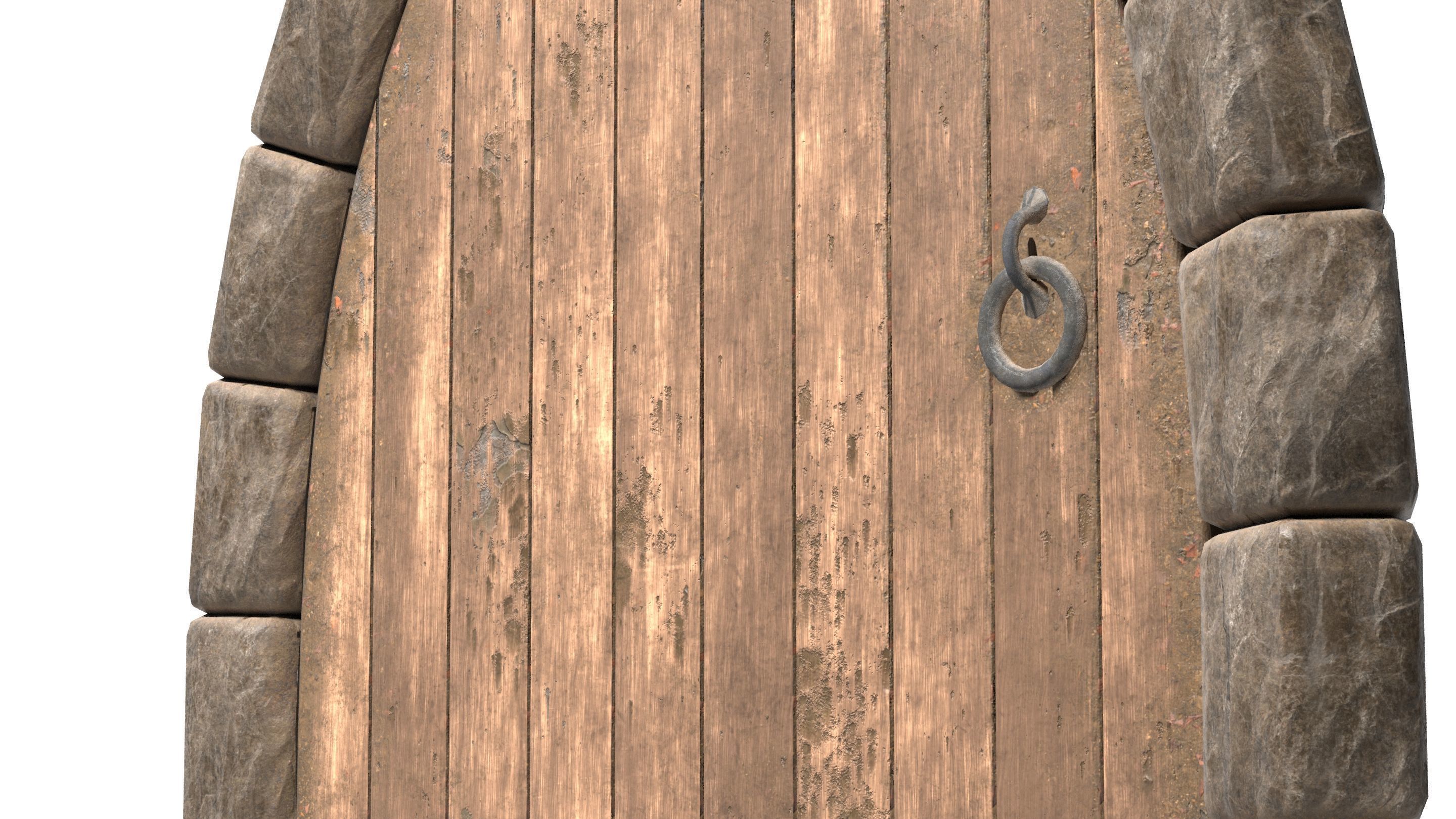 Medieval Wooden Door Stone Arch Low-poly 3D model_7