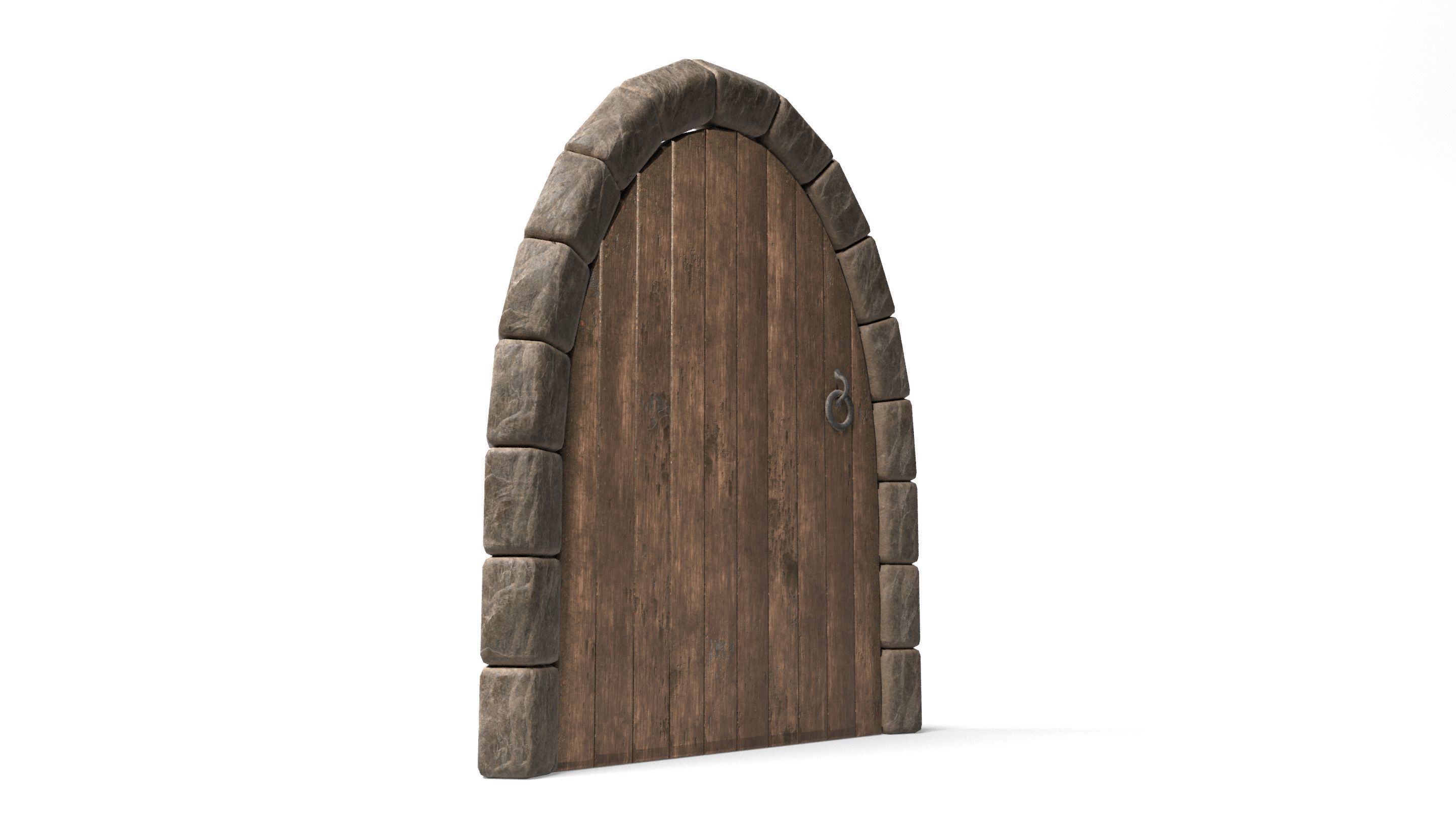 Medieval Wooden Door Stone Arch Low-poly 3D model_1