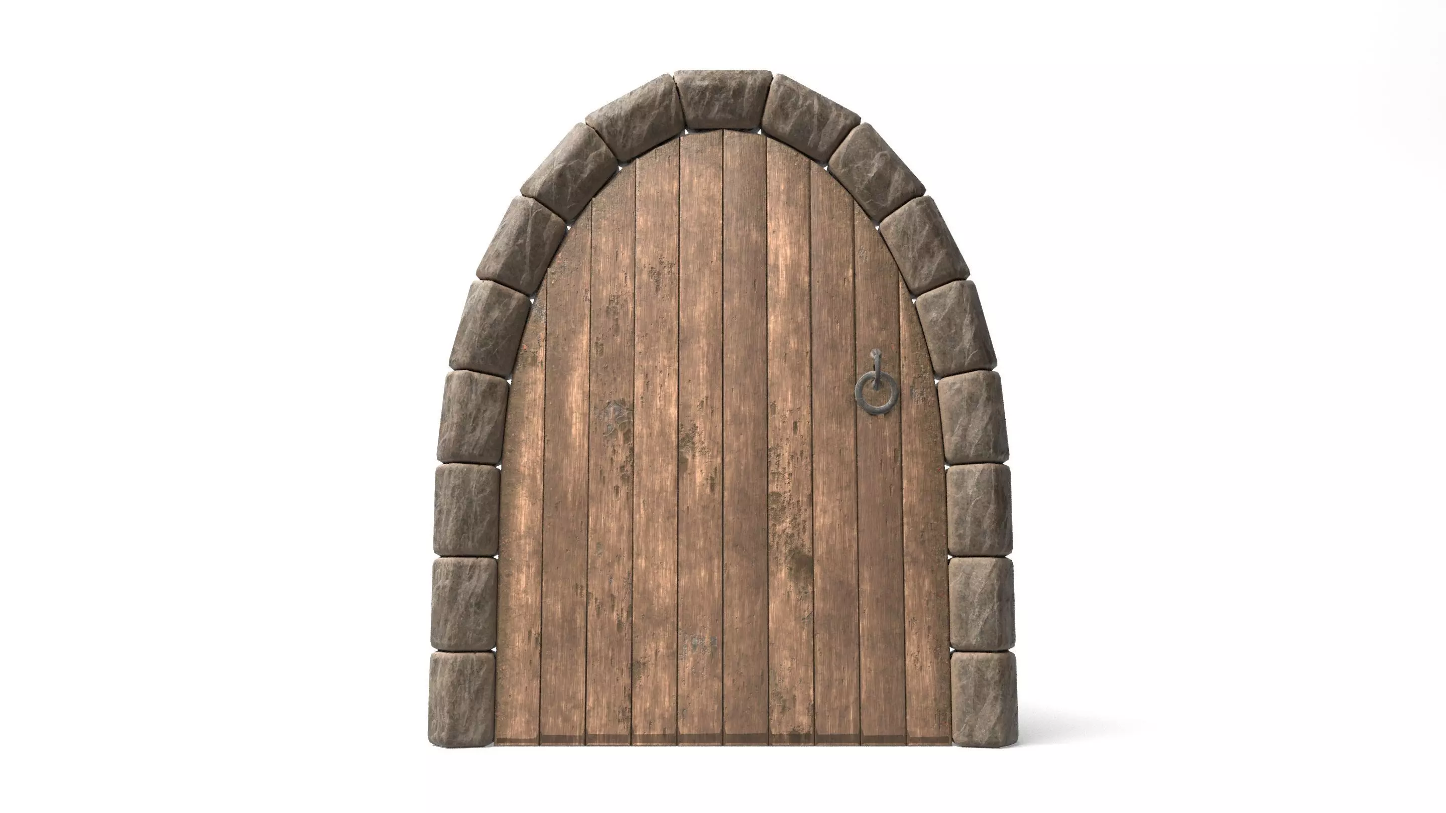 Medieval Wooden Door Stone Arch Low-poly 3D model_0