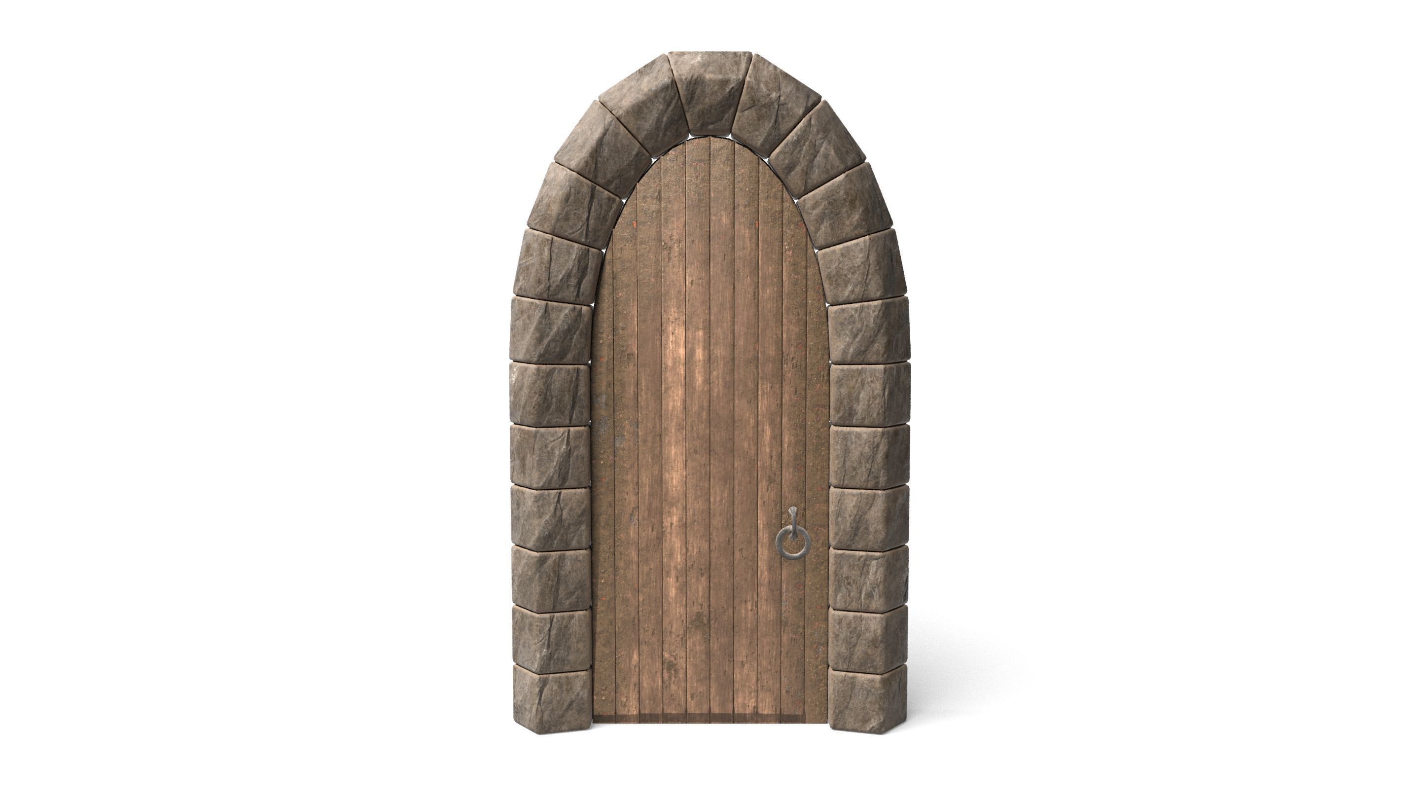 Small Medieval Wooden Door Low-poly 3D model_1