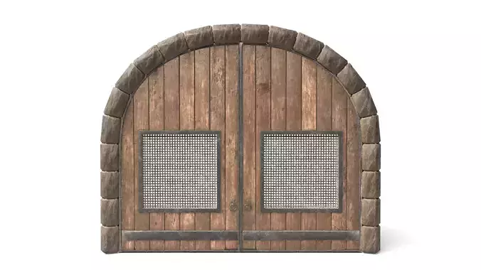 Large Medieval Wooden Door With Prison Style Windows 3D model