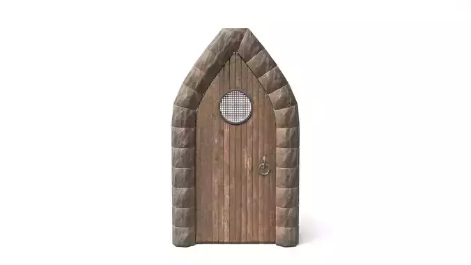 Small Medieval Wooden Door With Pointed Arch Low-poly 3D model