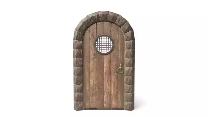 Small Medieval Wooden Door  with Window Low-poly 3D model