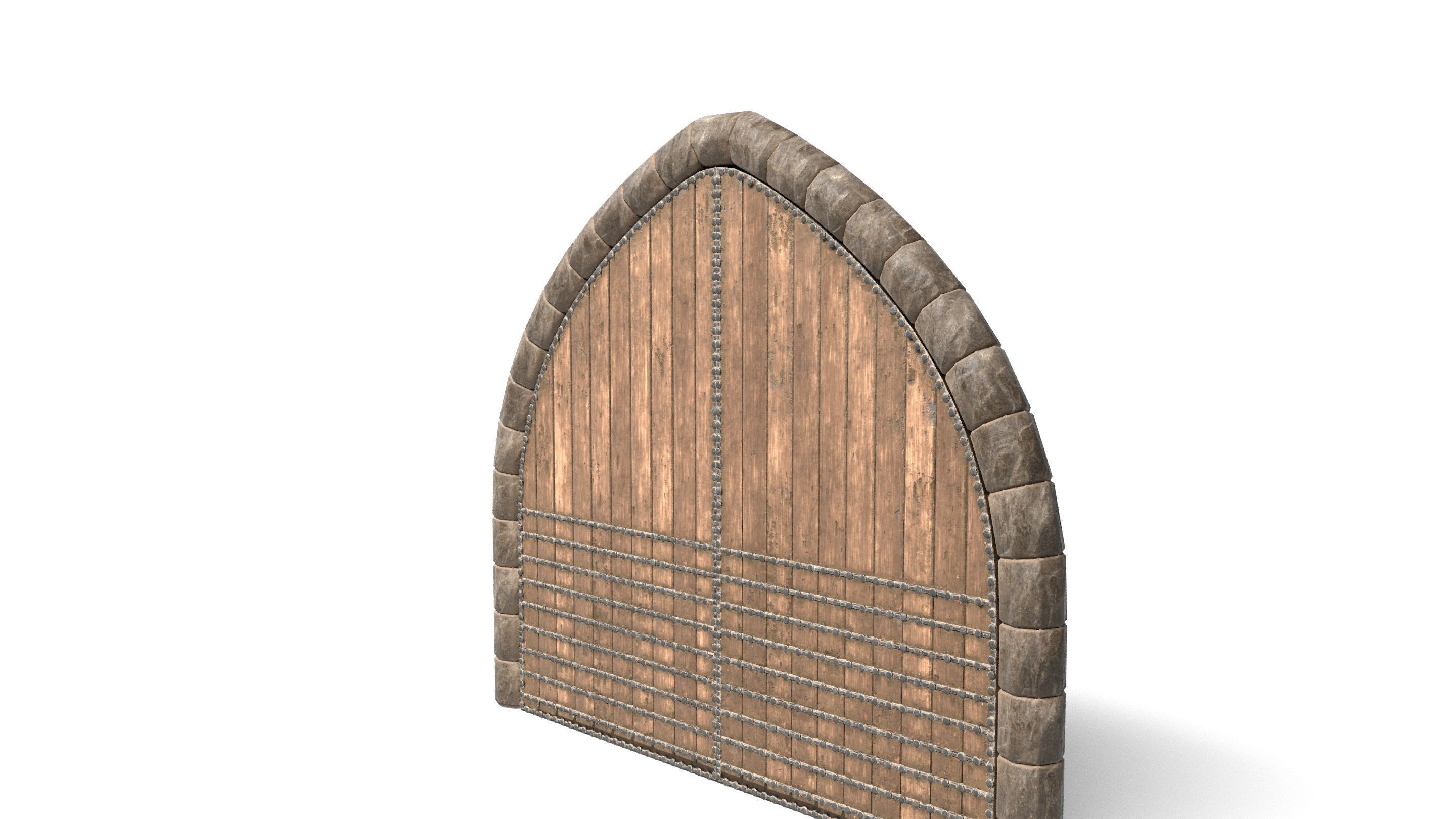 Medieval Arched Wooden Door  3D model_3