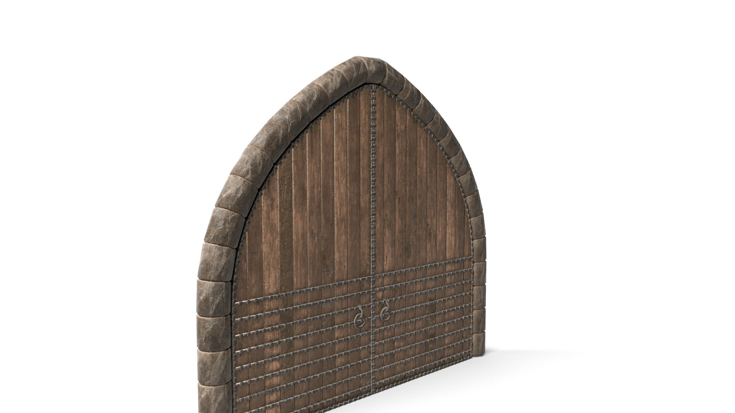 Medieval Arched Wooden Door  3D model_1