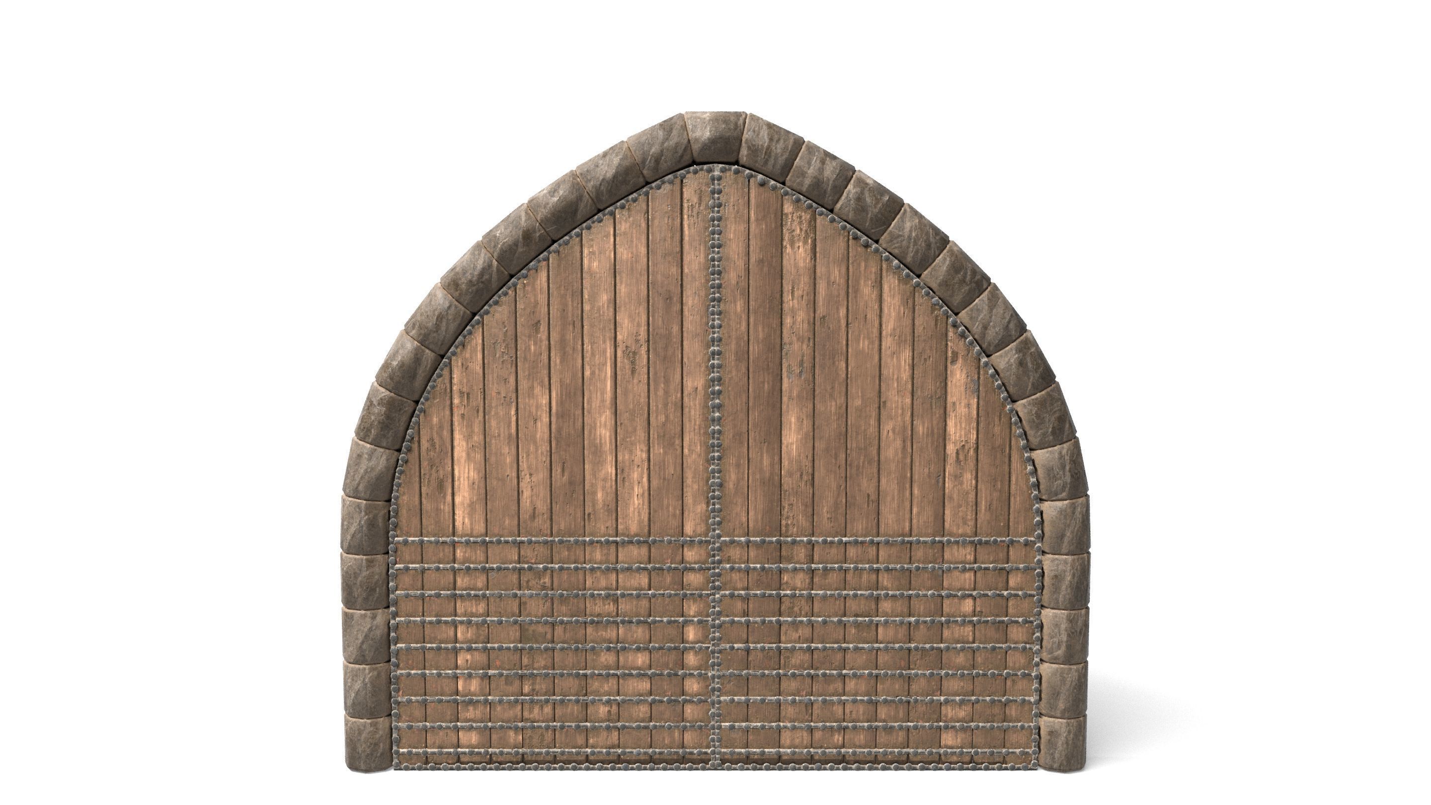 Medieval Arched Wooden Door  3D model_4