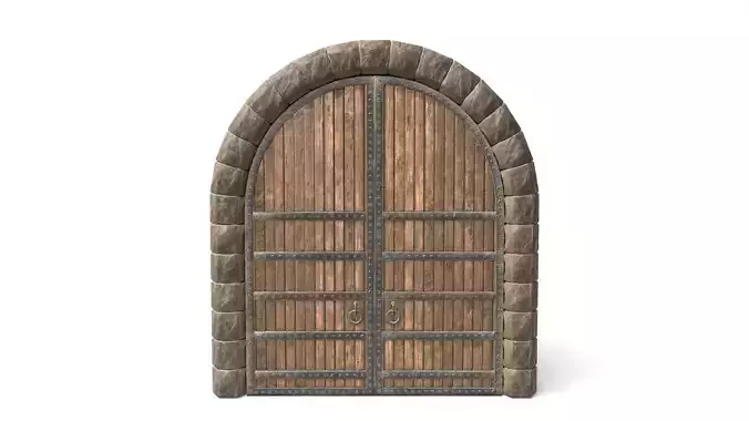 Medieval Curved Arch Wooden Door 3D model