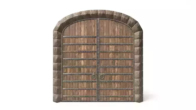 Medieval Wooden Double Door with Metal Straps 3D model