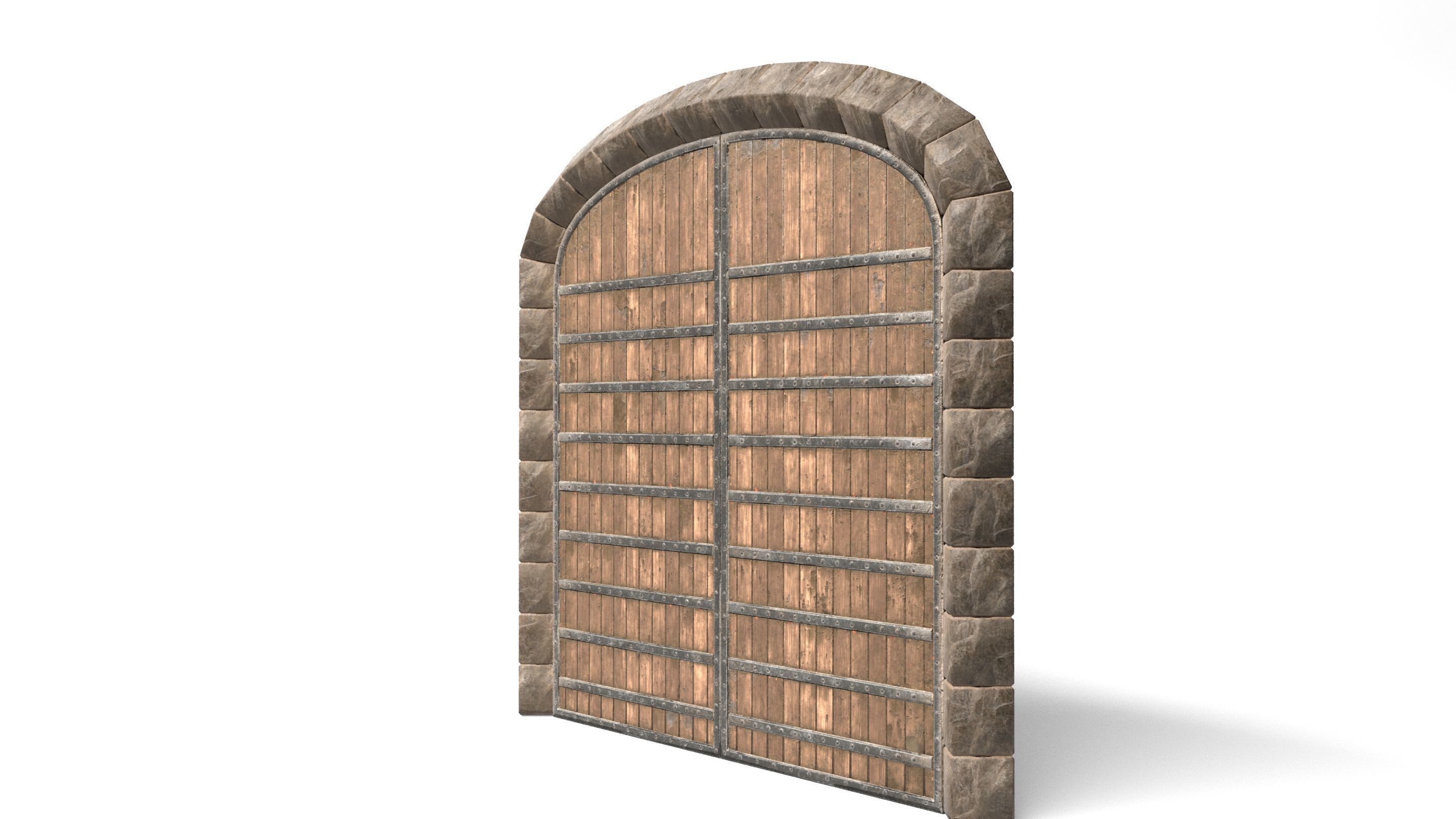 Medieval Wooden Double Door with Metal Straps 3D model_3