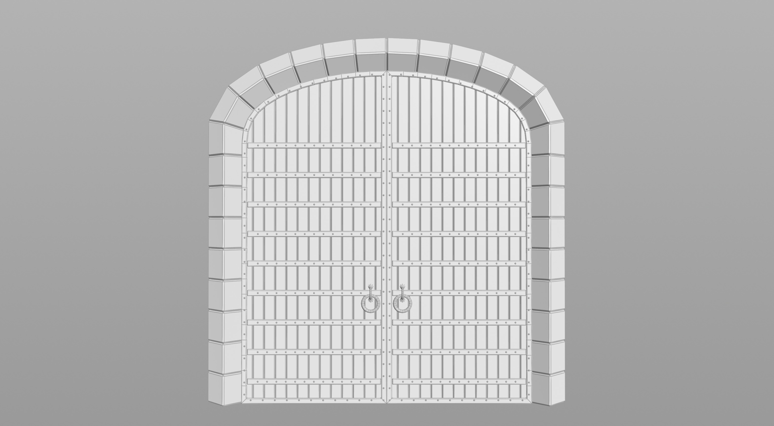 Medieval Wooden Double Door with Metal Straps 3D model_9