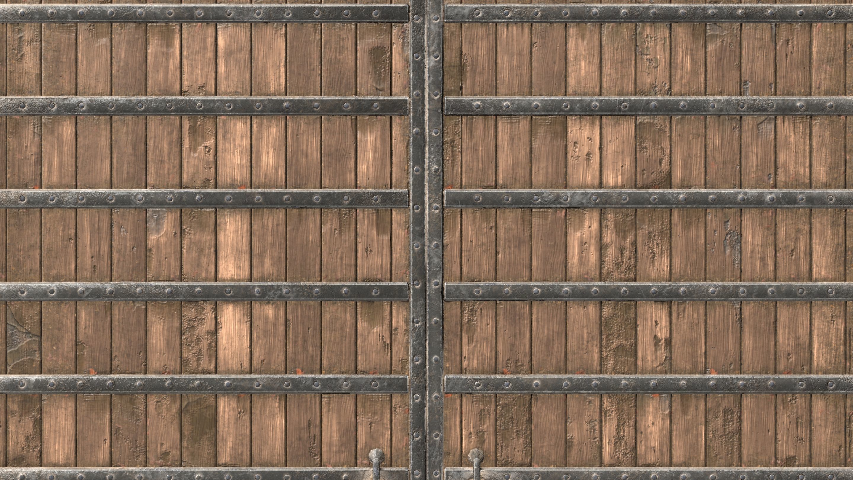 Medieval Wooden Double Door with Metal Straps 3D model_8