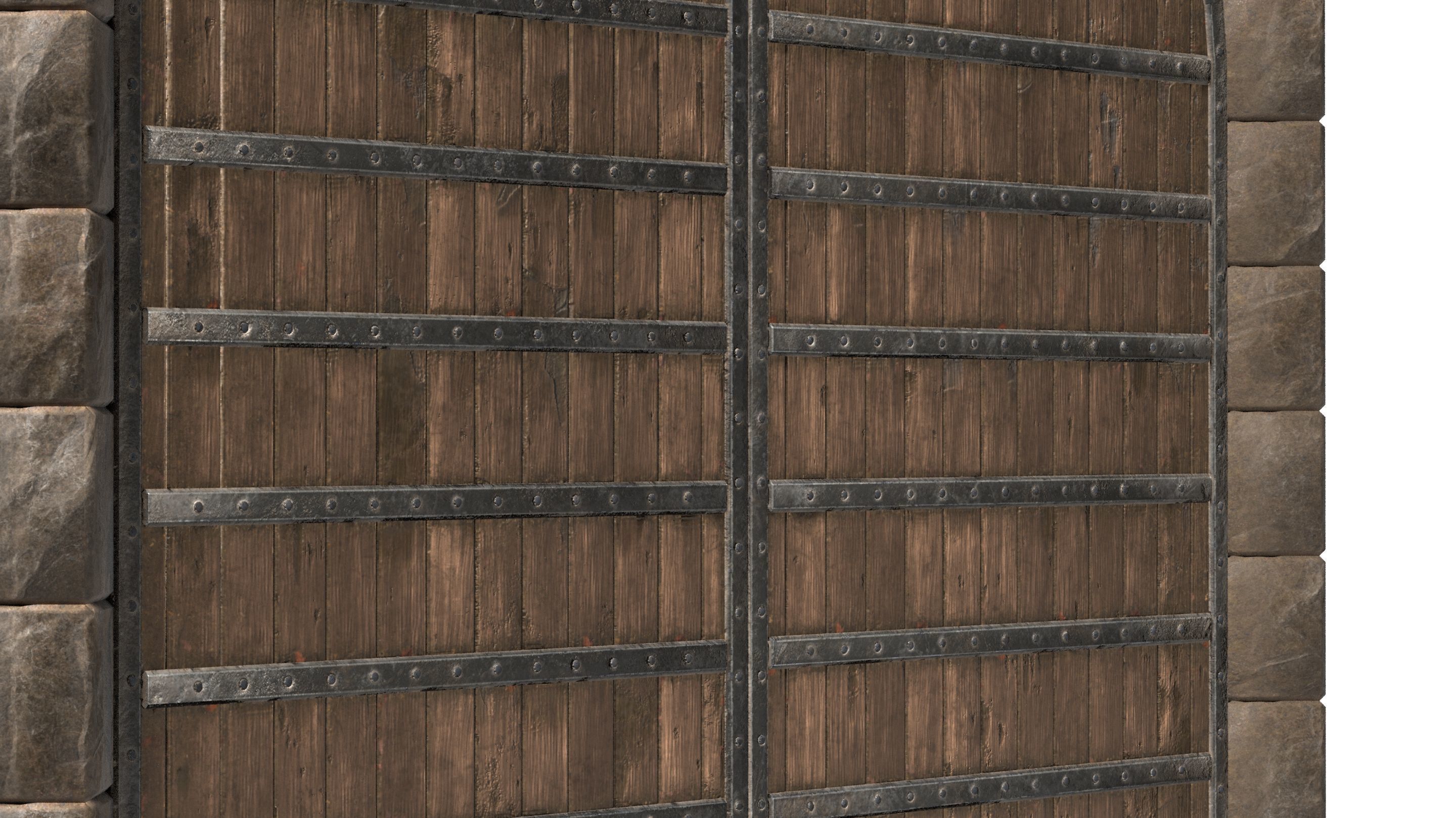 Medieval Wooden Double Door with Metal Straps 3D model_5