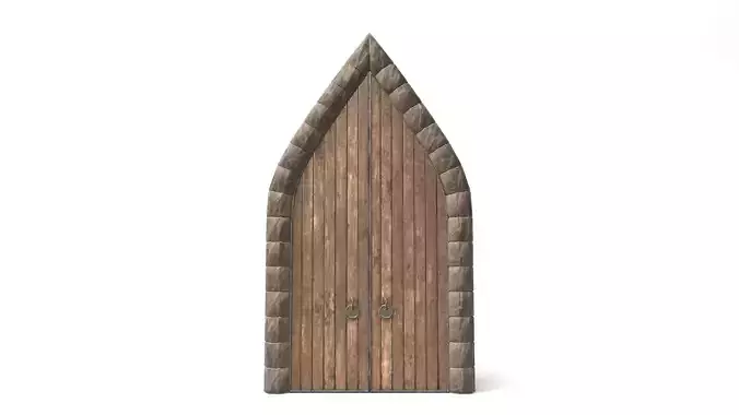 Medieval Wooden Door Pointy Arch Low-poly 3D model