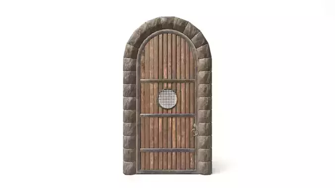 Medieval Wooden Door With Round Window Low-poly 3D model