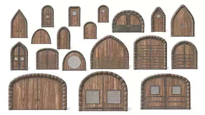 20 Medieval Wooden Door Game-Ready 3D Model Collection