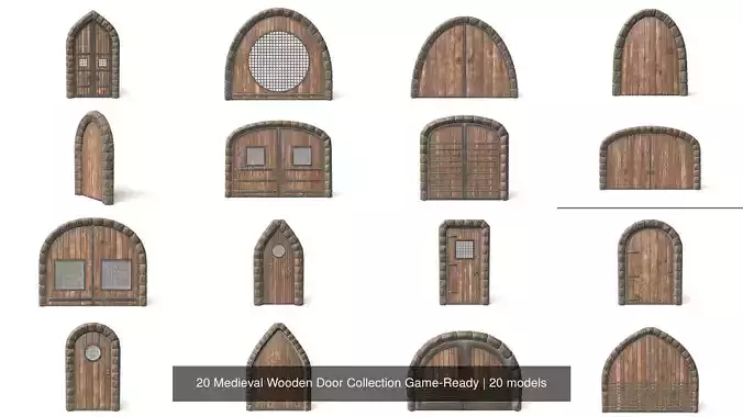 20 Medieval Wooden Door Game-Ready