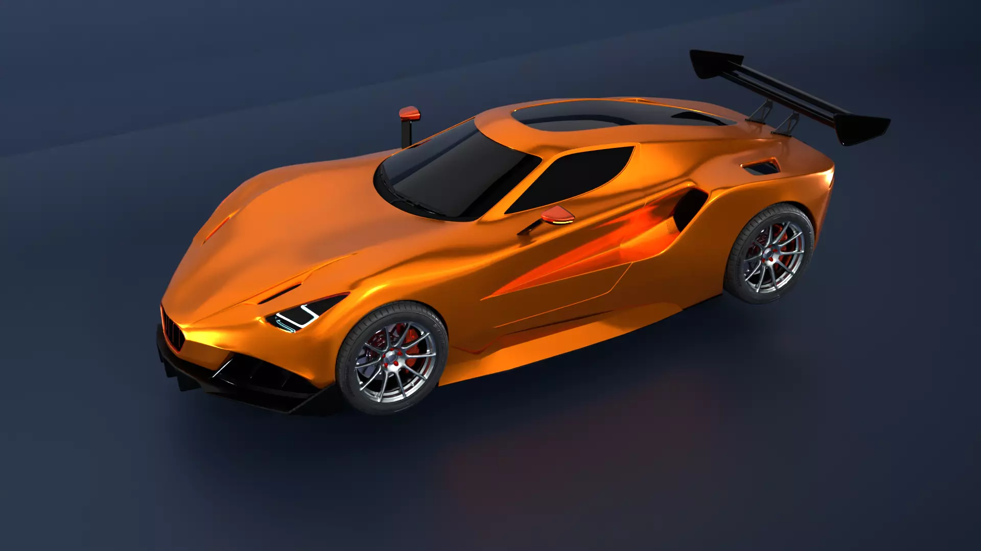 High Performance Orange Sports Car 3D Model  Blender Shaded Low-poly 3D model_0