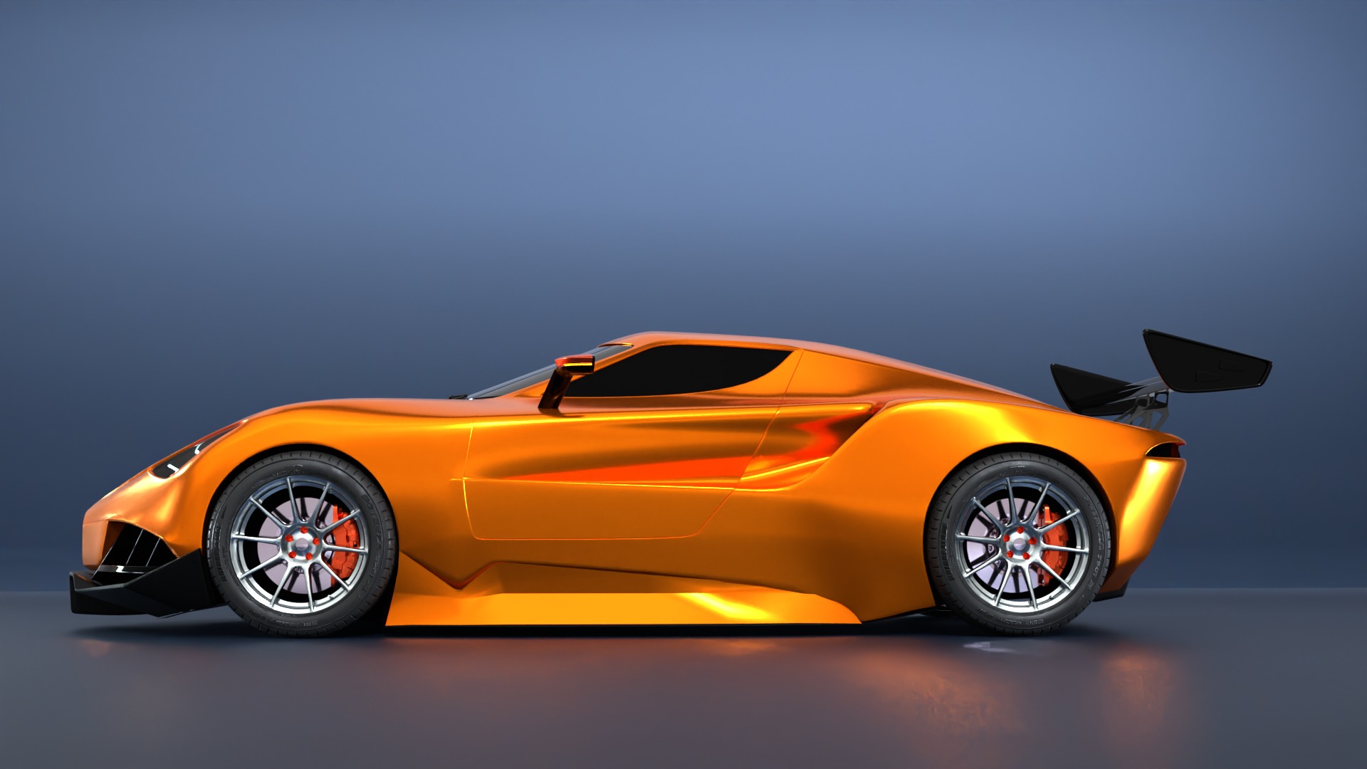High Performance Orange Sports Car 3D Model  Blender Shaded Low-poly 3D model_3