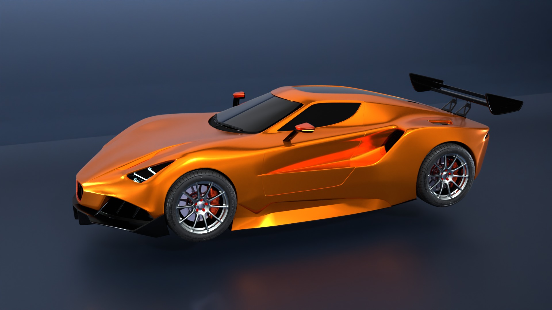 High Performance Orange Sports Car 3D Model  Blender Shaded Low-poly 3D model_1