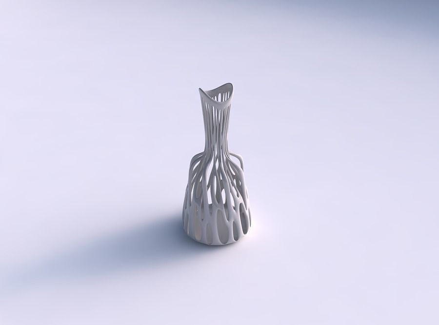 Vase squeezed neck with two layered branches streched top 3D print model_0