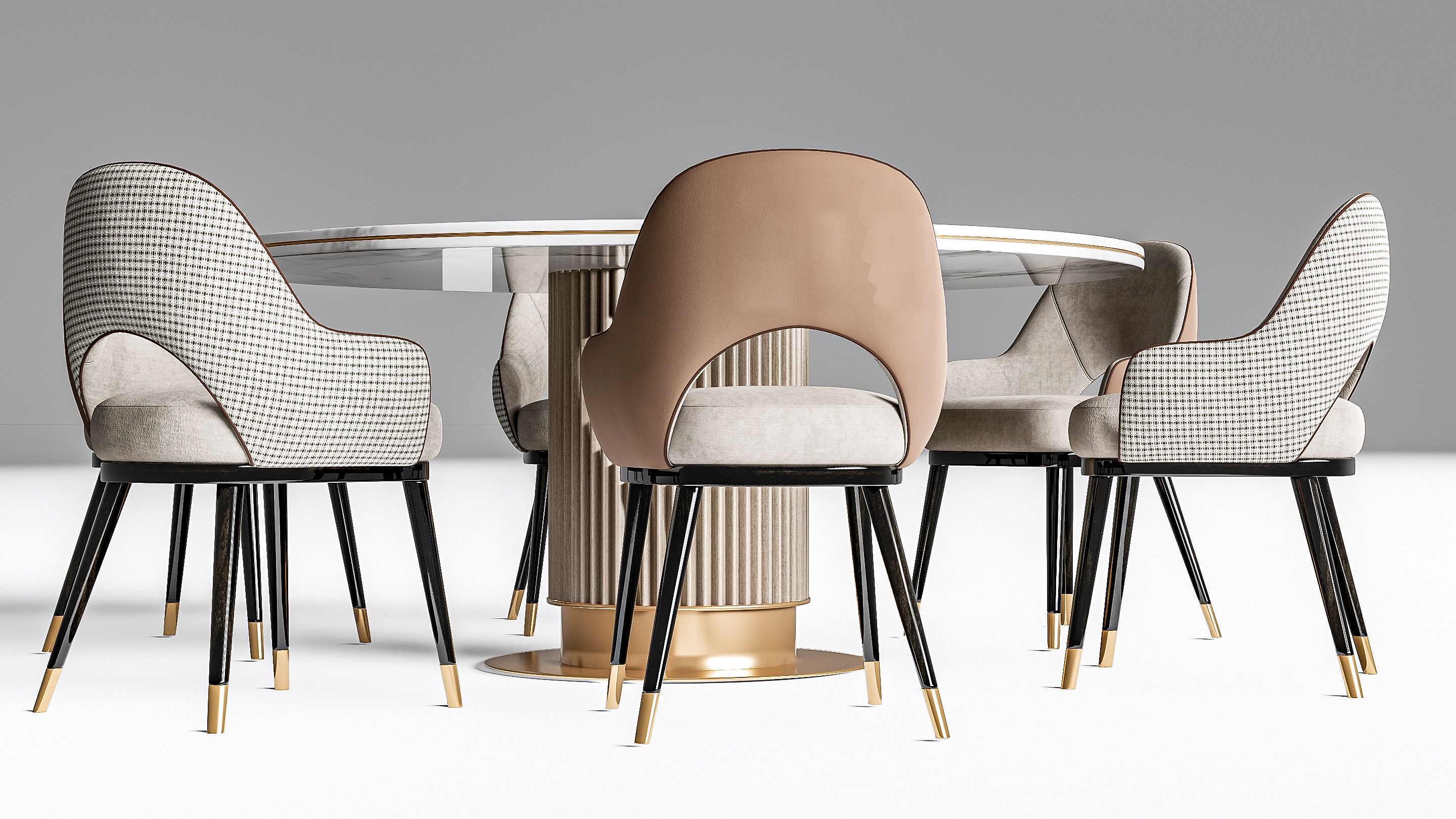 Dining table and chairs 4 3D model_3