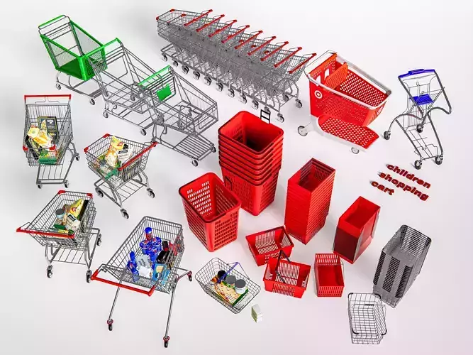 Supermarket Shop Store Elements shopping cart 8 3D model