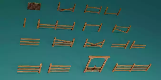 Stylized Low Poly wood Fence and Gate
