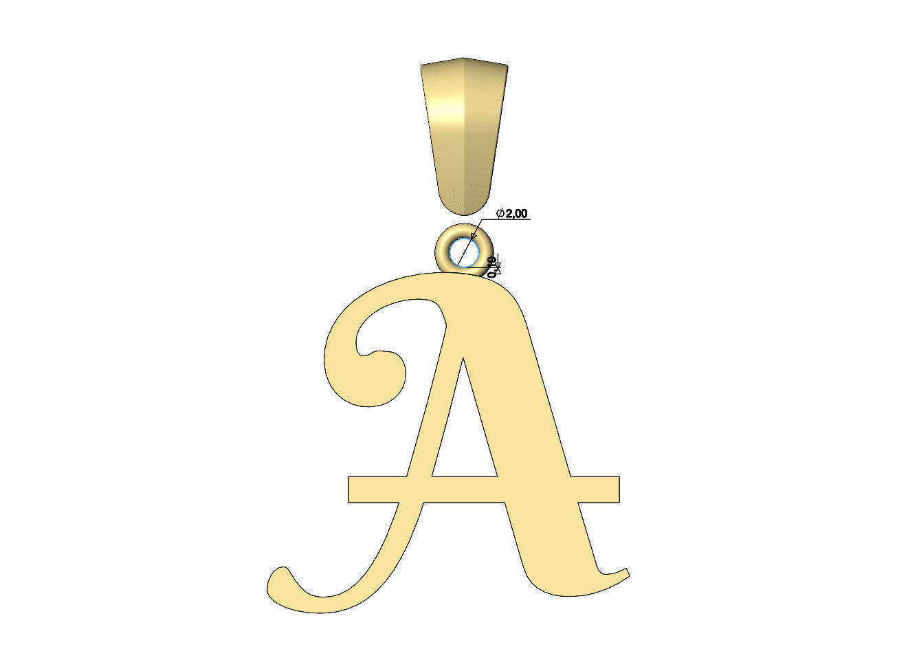 A letter initial berkshire swash font pendant charm bail 3D print model_8