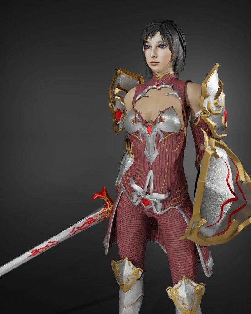 Shield Maiden Female Character - Fantasy 3D Model Low-poly 3D model_3