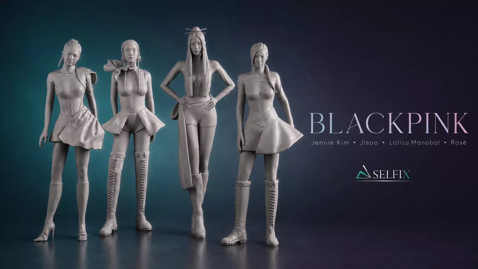 Black Pink Sculpture 3D Printable Figure Bundle 3D Model Pack