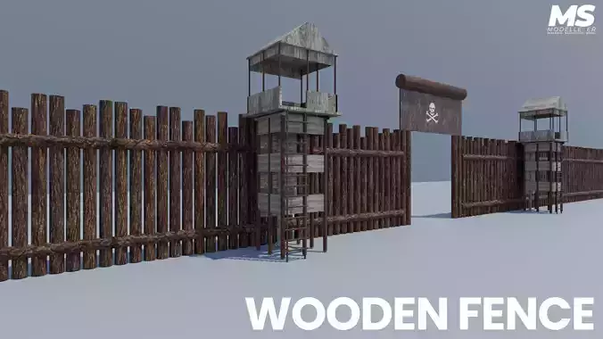  Wooden Security Fence 3D Model