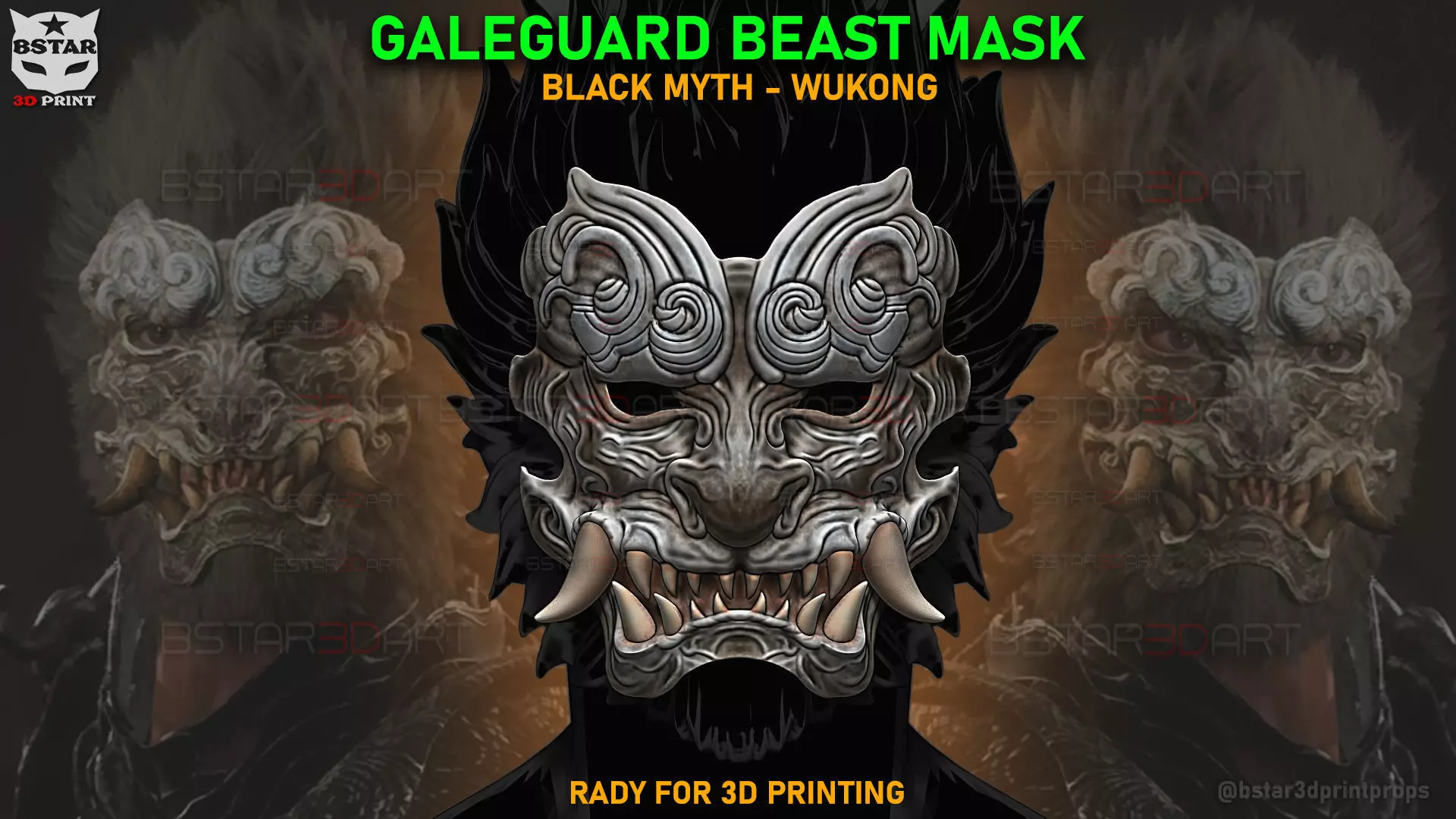 Gale Guard Beast Face Mask - Black Myth Wukong Cosplay 3D print model