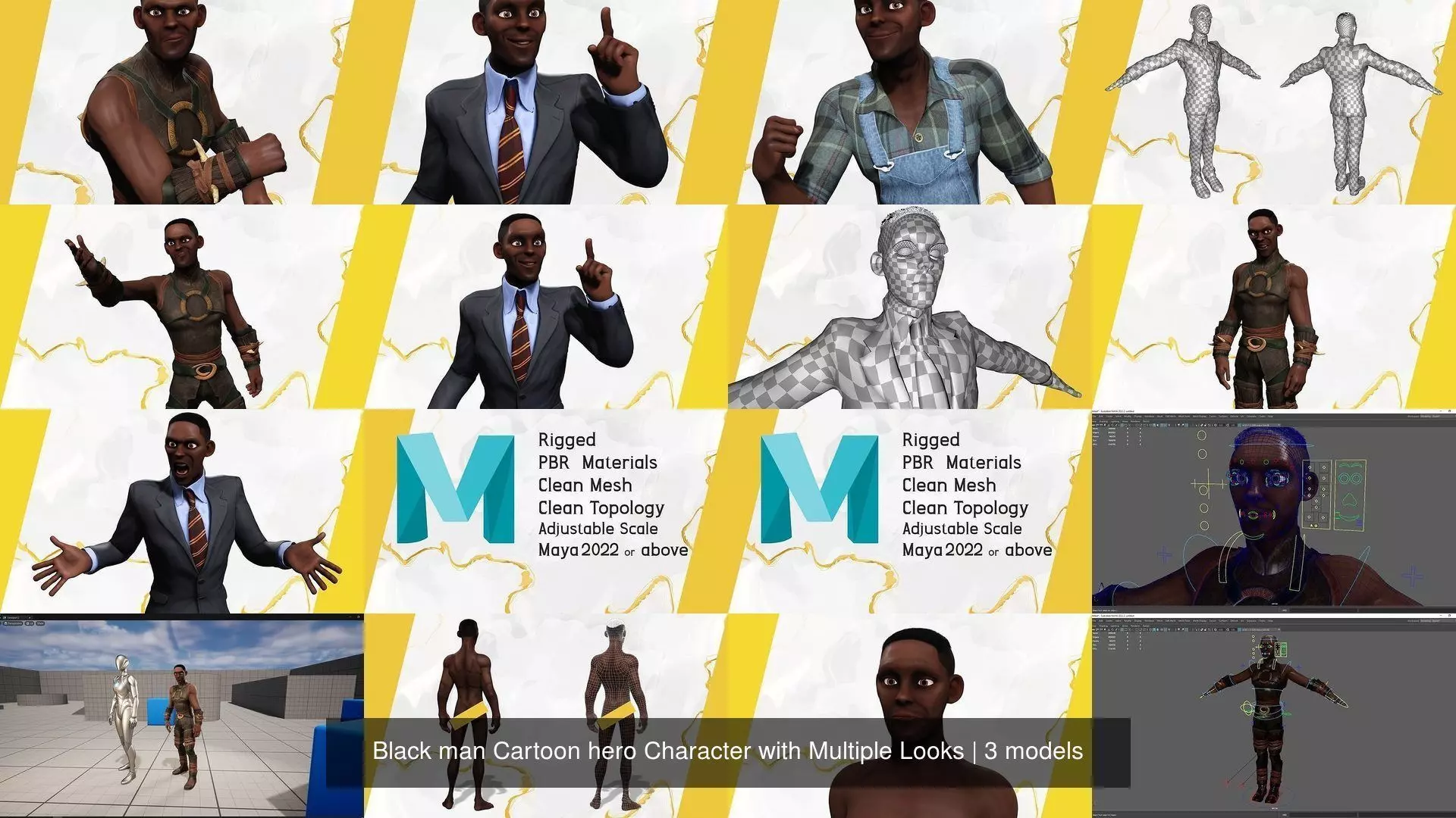 Black man Cartoon hero Character with Multiple Looks 3D Model Collection_4