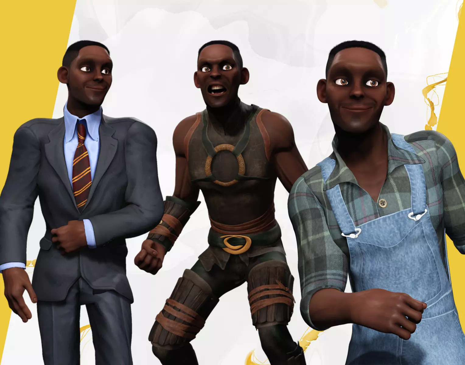 Black man Cartoon hero Character with Multiple Looks 3D Model Collection_0