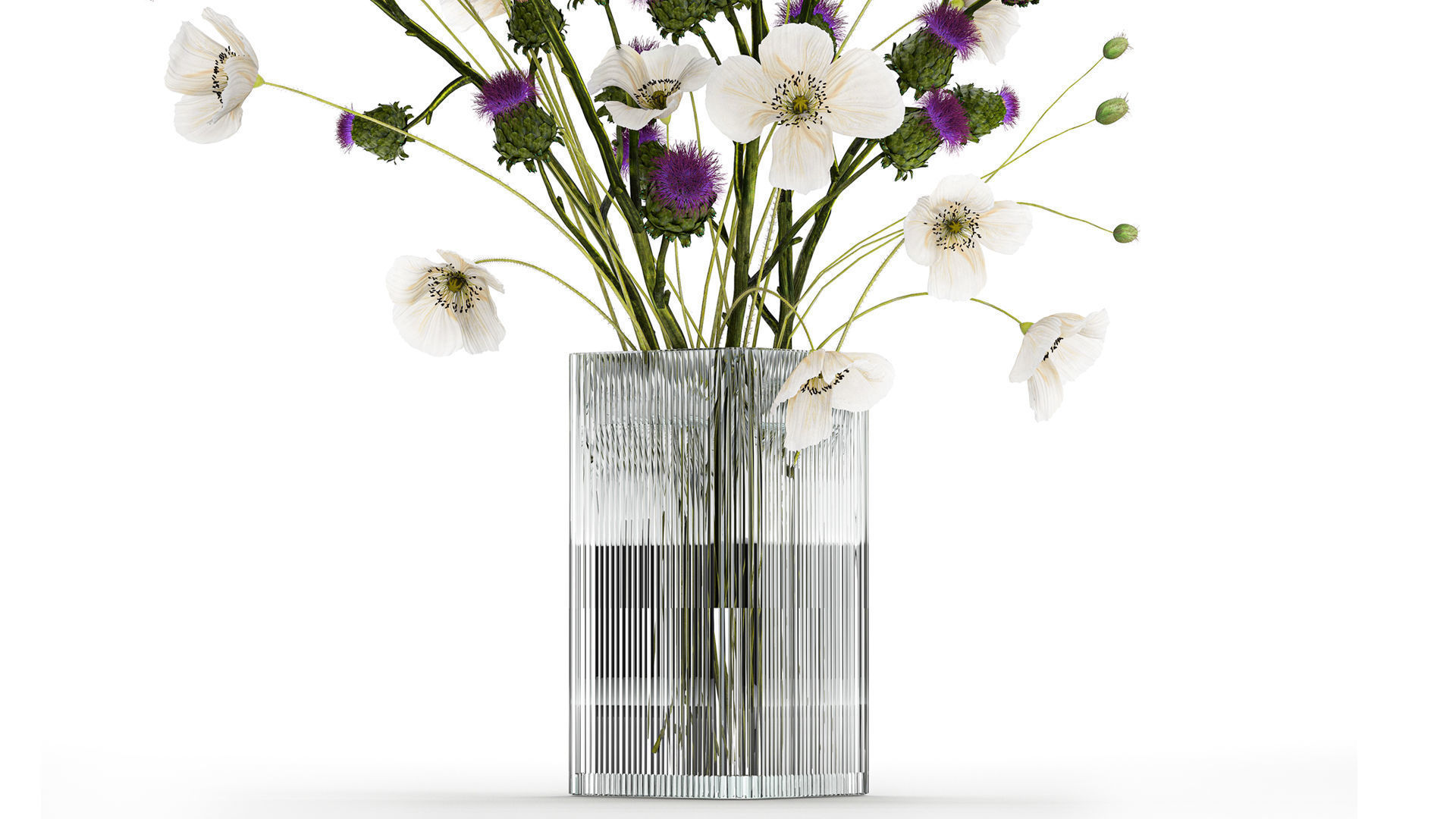 Bouquet Of White Wild Flowers in a vase Poppy Thistle 451 3D model_2