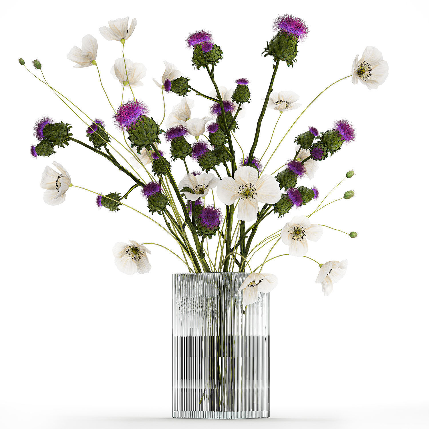 Bouquet Of White Wild Flowers in a vase Poppy Thistle 451 3D model_9