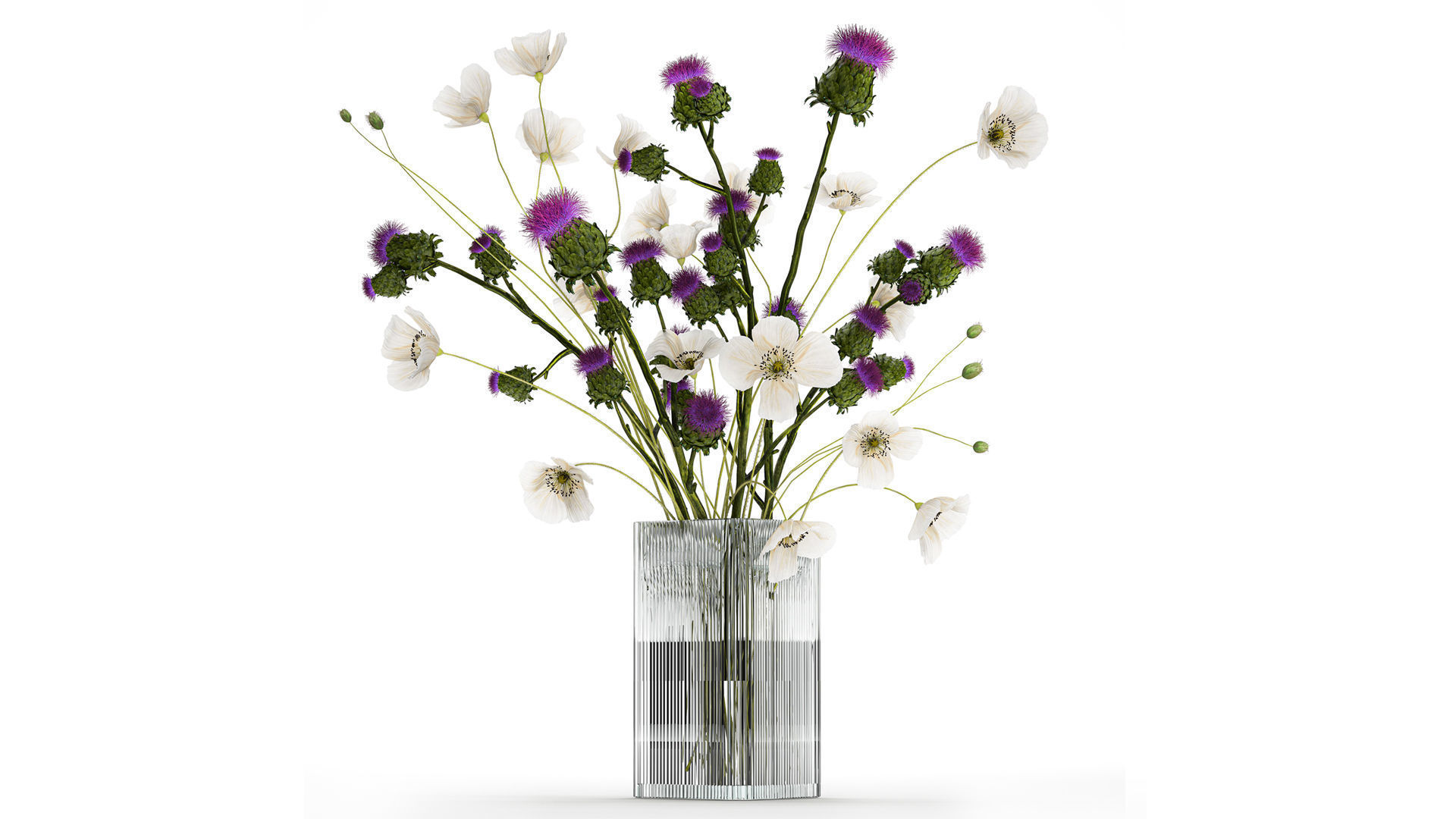 Bouquet Of White Wild Flowers in a vase Poppy Thistle 451 3D model_1
