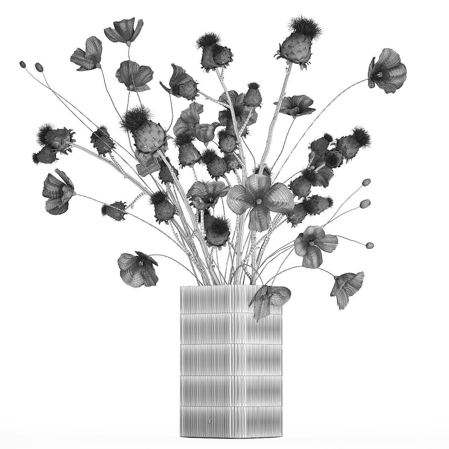 Bouquet Of White Wild Flowers in a vase Poppy Thistle 451 3D model_15