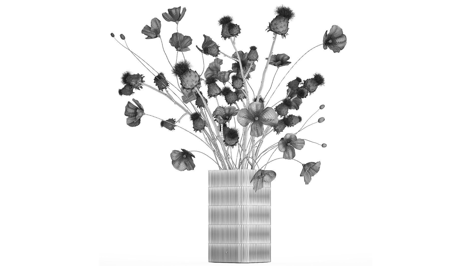 Bouquet Of White Wild Flowers in a vase Poppy Thistle 451 3D model_8