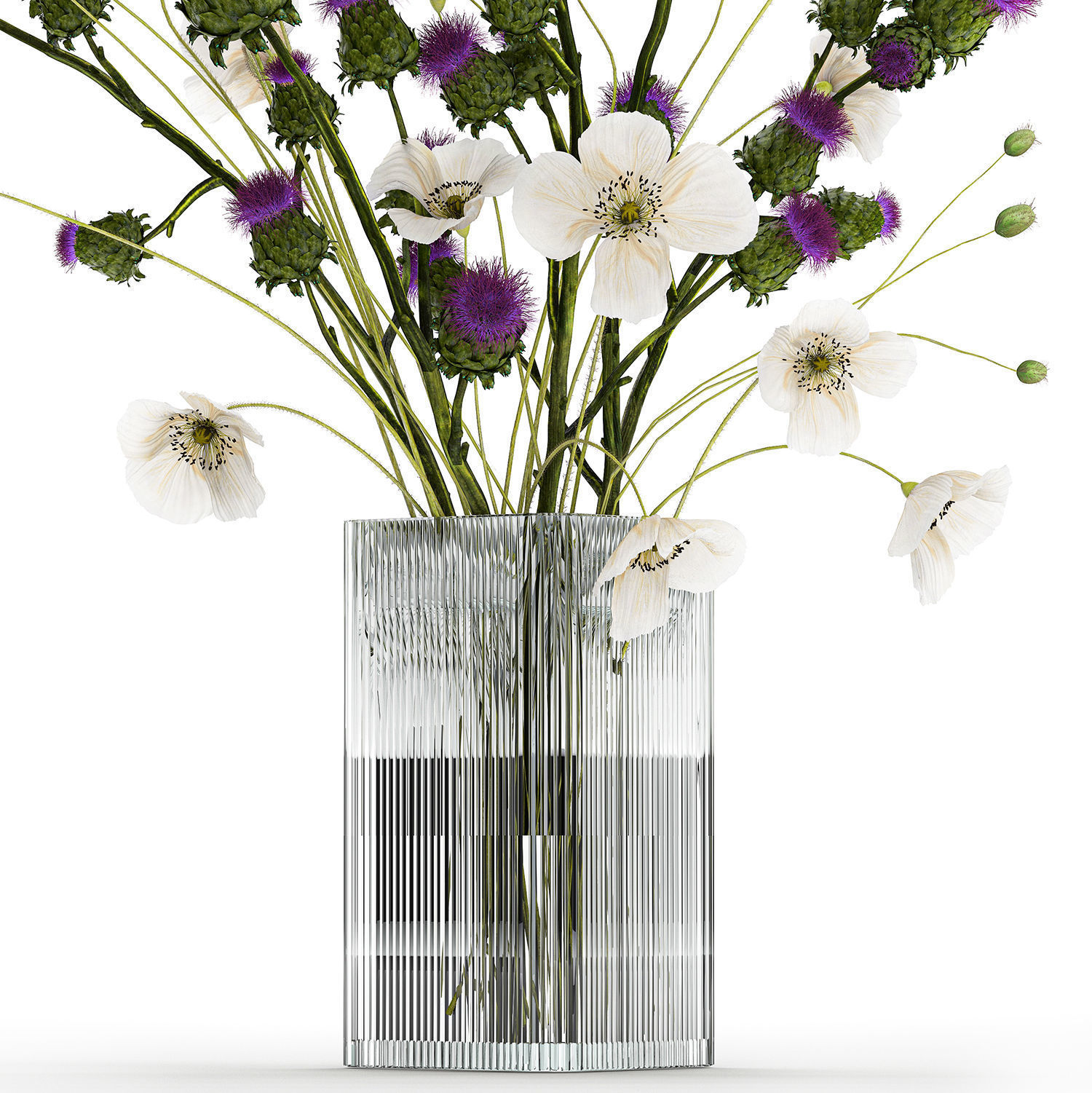 Bouquet Of White Wild Flowers in a vase Poppy Thistle 451 3D model_12