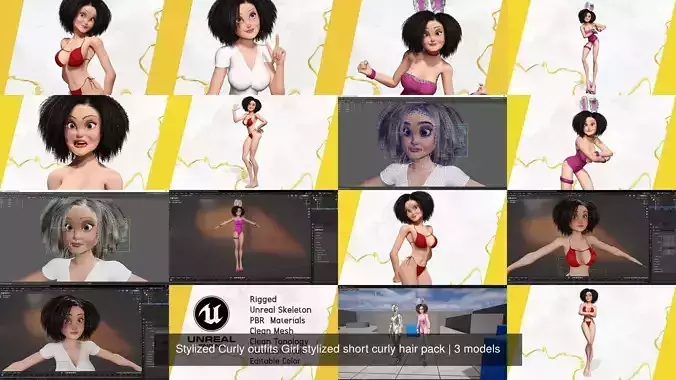 Stylized Curly outfits Girl stylized short curly hair pack