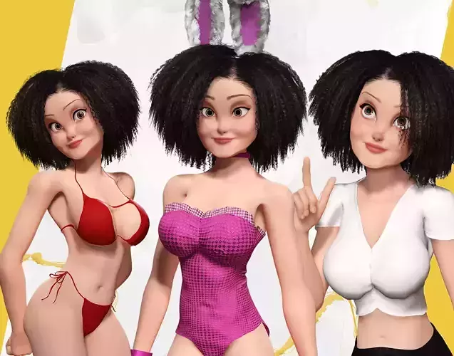Stylized Curly outfits Girl stylized short curly hair pack 3D Model Collection